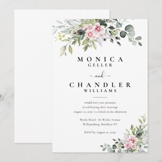 Grüne Rosa Rose Einladung (Vorne/Hinten)