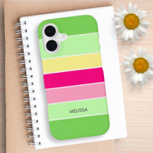 Grüne, rosa und gelbe Streifen Monogramm-Handyhüll