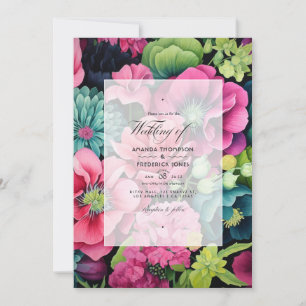 Grüne, rosa und schwarze Blumenhochzeit im Herbst Einladung