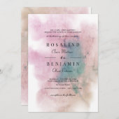 Grüne Rosa Wasserfarbe Abstrakte Hochzeit Einladung (Vorne/Hinten)