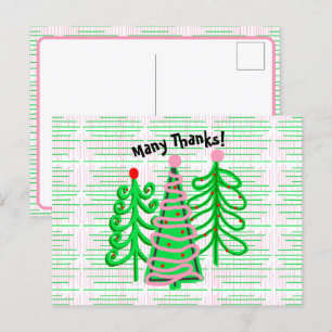 Grüne rosa Weihnachtsbäume Danke Postkarte