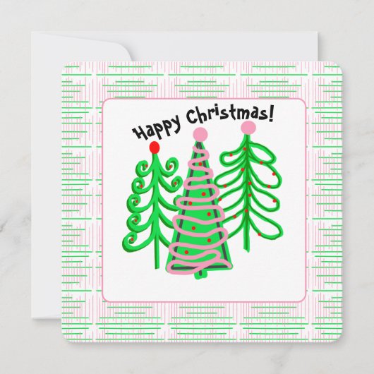 Grüne, rosa Weihnachtsbaumen Einladung (Vorderseite)