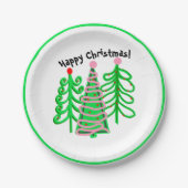 Grüne, rosa Weihnachtsbaumen Pappteller (Vorderseite)