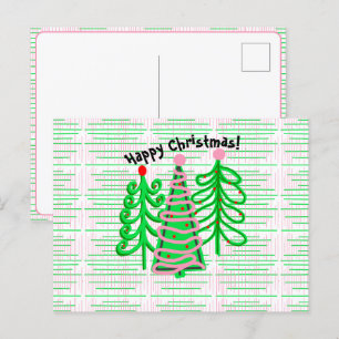 Grüne, rosa Weihnachtsbaumen Postkarte