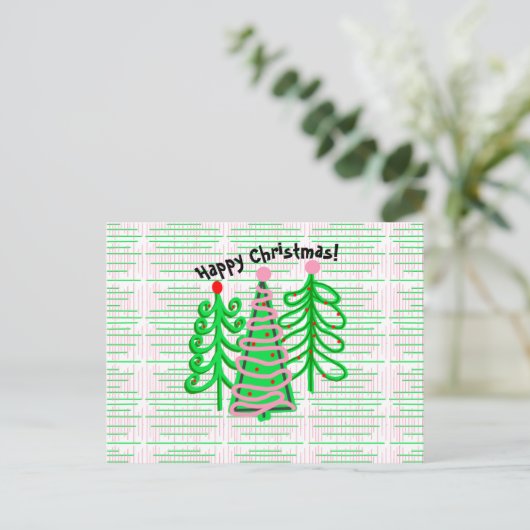 Grüne, rosa Weihnachtsbaumen Postkarte (Stehend Vorderseite)