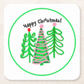 Grüne, rosa Weihnachtsbaumen Rechteckiger Pappuntersetzer (Vorderseite)