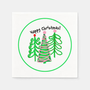 Grüne, rosa Weihnachtsbaumen Serviette
