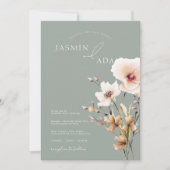 Grüne Rosa Wildblumen Blumenzehen Einladung (Vorderseite)