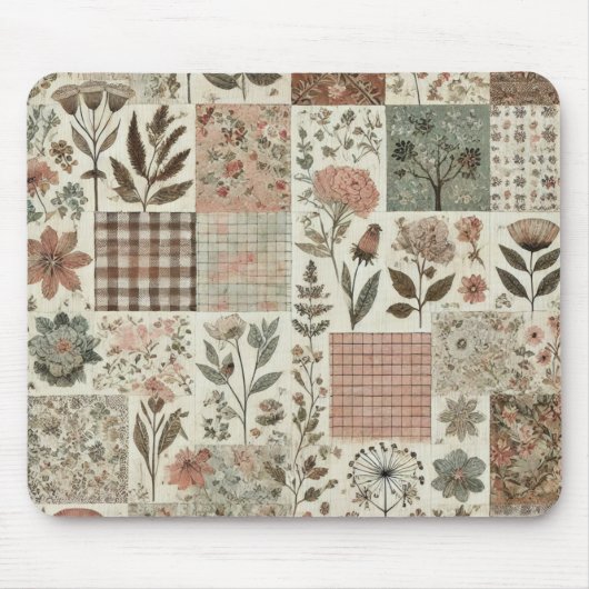 Grüne Rosafarben-Rosa-Patchwork-Blumenmuster-Stegk Mousepad (Vorne)