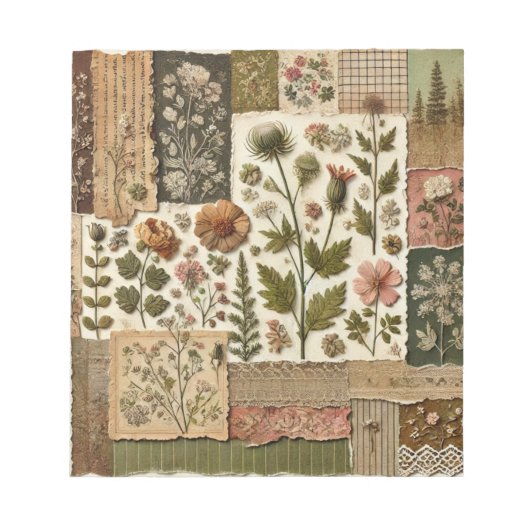 Grüne Rosafarben-Rosa-Patchwork-Blumenmuster-Stegk Notizblock (Vorderseite)