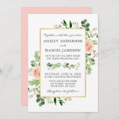 Grüne Rose Aquarell Rosa Blush Hochzeit Einladung (Vorne/Hinten)