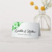 Grüne Rose auf Silbergartenhochzeit Platzkarte (Vorderseite)