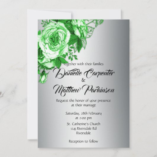 Grüne Rose auf Silberhochzeit Einladung (Vorderseite)