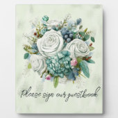 Grüne Rose Bitte unterschreiben Sie unser Gästebuc Fotoplatte (Vorderseite)