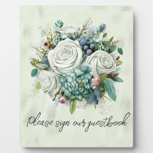 Grüne Rose Bitte unterschreiben Sie unser Gästebuc Fotoplatte (Vorderseite)