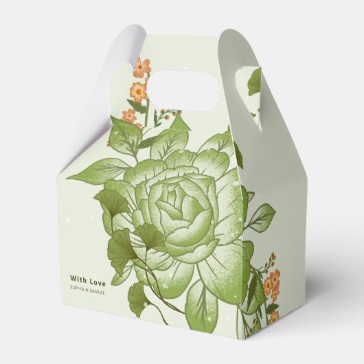 Grüne Rose Blumenzettel Geschenkschachtel (Rückseite)