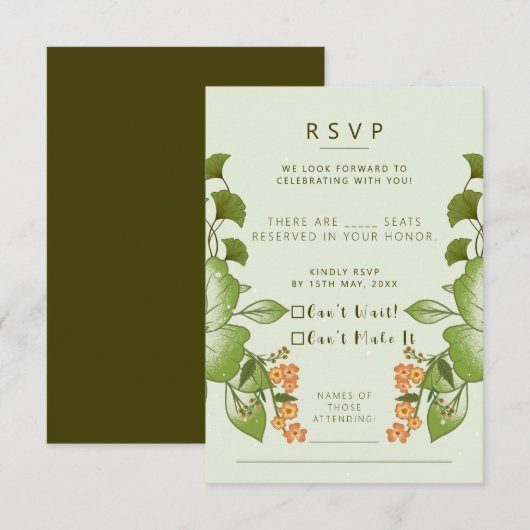 Grüne Rose Blumenzettel RSVP Karte (Vorne/Hinten)