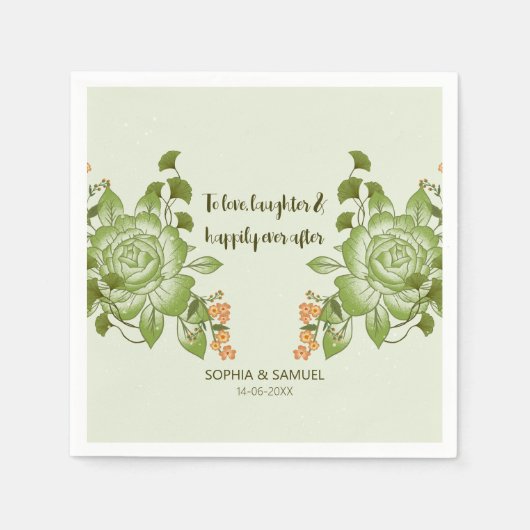 Grüne Rose Blumenzettel Serviette (Vorderseite)
