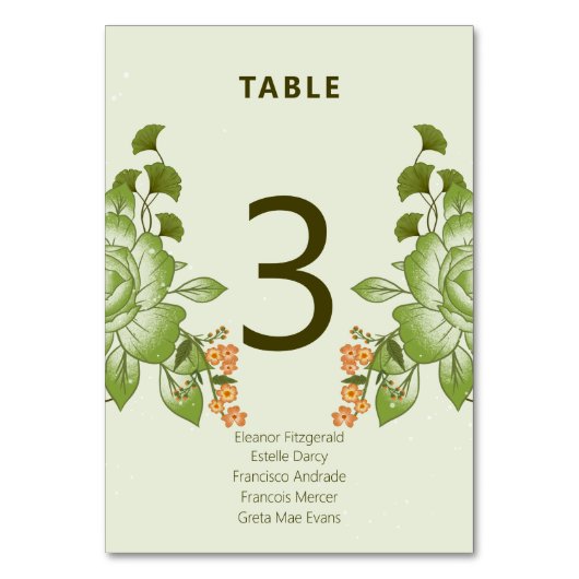 Grüne Rose Blumenzettel Tischnummer (Rückseite)