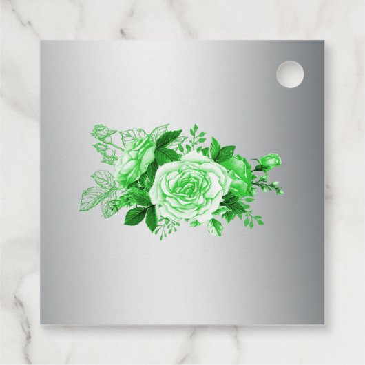 Grüne Rose Botanische Elegance Silberne Hochzeit Geschenkanhänger (Rückseite)