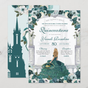 Grüne Rose Elegante Prinzessin Charro Quinceañera Einladung