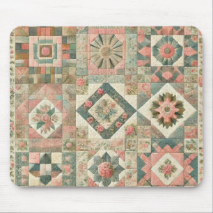 Grüne Rosé-farbene Patchwork-Blumenmuster-Stoff mi Mousepad