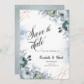 Grüne Rose für Wasserfarben Save the Date (Vorne/Hinten)