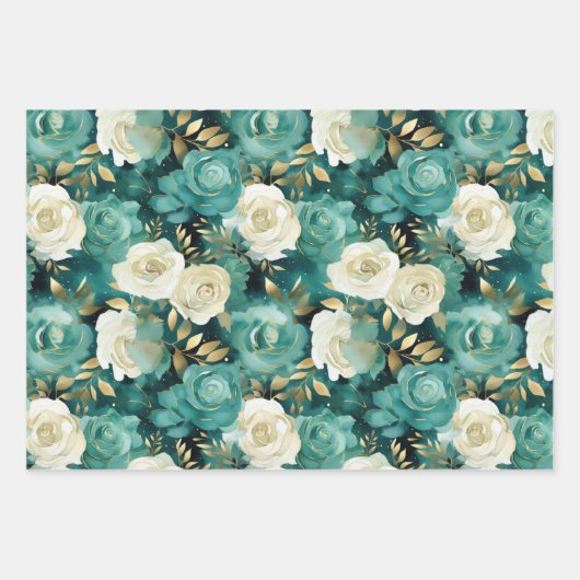 Grüne Rose Geschenkpapier Set (Vorderseite)