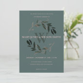 GRÜNE ROSE GOLD FOLIAGE WREATH WEDING INVITE DANKESKARTE (Stehend Vorderseite)