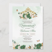 Grüne Rose Gold Tiara Butterfly Quinceanera Einladung (Vorderseite)