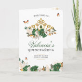 Grüne Rose Gold Tiara Butterfly Quinceanera Programm (Vorderseite)