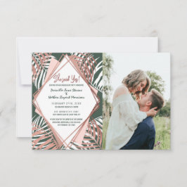 Grüne Rose Gold Tropical Palm Tree Blätter Hochzei Ankündigung