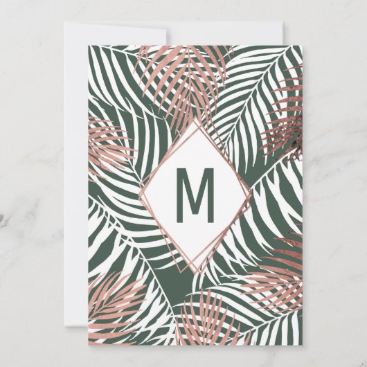 Grüne Rose Gold Tropical Palm Tree Blätter Süß 16 Einladung (Rückseite)