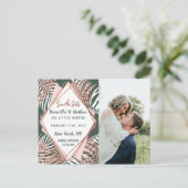 Grüne Rose Gold Tropical Palm Tree Leaf Rett Datum Postkarte (Stehend Vorderseite)