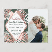 Grüne Rose Gold Tropical Palm Tree Leaf Rett Datum Postkarte (Vorderseite)