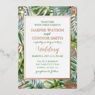 Grüne Rose Goldfolie Blätter einfache Hochzeit Folieneinladung