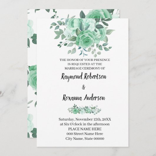 Grüne Rose Hochzeit Country Chic Einladung (Vorne/Hinten)