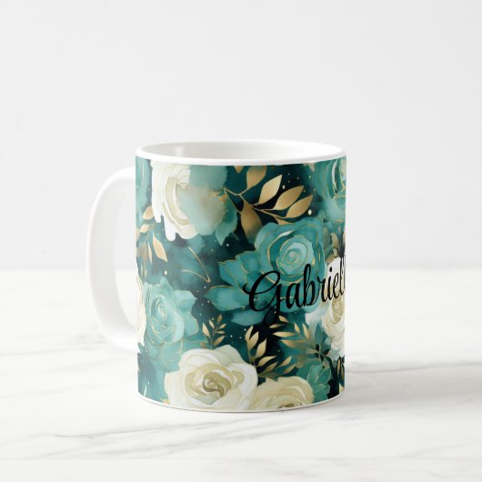 Grüne Rose Kaffeetasse (Vorderseite Links)