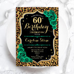 Grüne Rose Leopard Print 60. Geburtstag Einladung<br><div class="desc">60. Geburtstagsfeier Einladung. Elegantes florales smaragdgrünes Design mit Imitaten Glitzer Gold und Rose. Features Leopard Gepard-Tier Druck und Skript-Schriftart. Ideal für eine stilvolle Damenfeier. Kann für jedes Alter angepasst werden! Gedruckte Zazzle Einladungen oder Sofortdownload digitalen druckbaren Vorlage.</div>