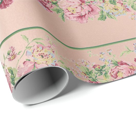 Grüne Rose mit blühender Minze Pink Pearly Pastel Geschenkpapier (Rolleneckpunkt)