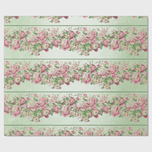 Grüne Rose mit Blumenguss Pink Pearly Pastel Vip Geschenkpapier (Flach)