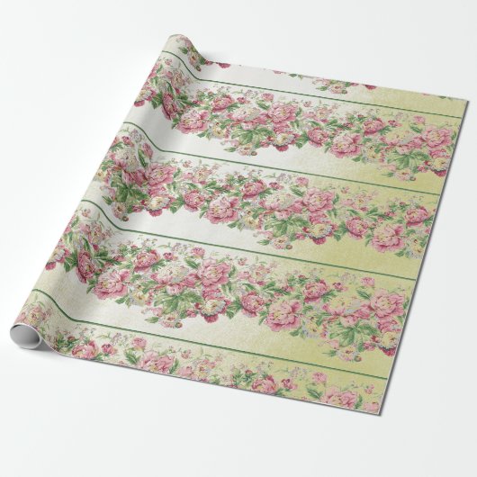 Grüne Rose mit Blumenguss Pink Pearly Pastel Vip Geschenkpapier (Ungerollt)