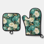 Grüne Rose Ofenhandschuh & Topflappen-Set (Vorderseite)