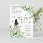 Grüne Rose Princess Dress Tiara Quinceanera Einladung (Stehend Vorderseite)