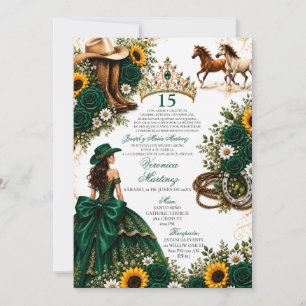 Grüne Rose Sonnenblume Western Quinceañera Pferde Einladung