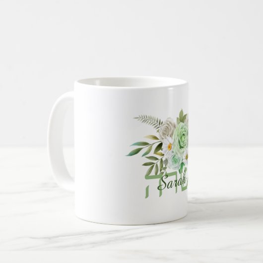 Grüne Rose und Name der Daisis in Englisch und Heb Kaffeetasse (Vorderseite Links)