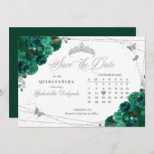 Grüne Rose und Silver Quinceñera Save the Date Einladung (Vorne/Hinten)