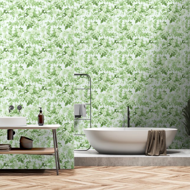 Grüne Rose Vintag Botanischer Garten Tapete (Badezimmer)