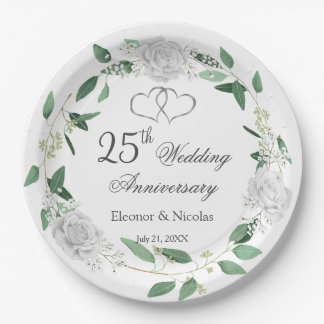 Grüne Rosen 25. Hochzeitstag Pappteller