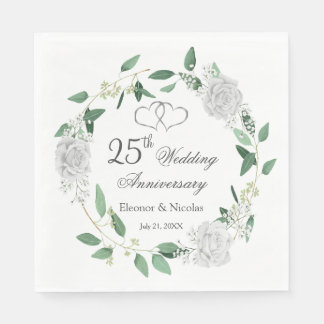Grüne Rosen 25. Hochzeitstag Serviette